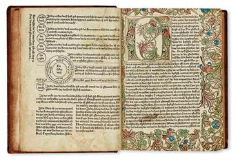 INCUNABULA  ROLEWINCK, WERNER. Dat boek dat men hiet Fasciculus temporum.  1480.  Woodcut matter hand-colored at an early date.